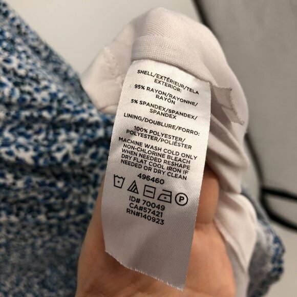 LOFT Light blue white dotted side gather short sleeve rayon midi sheath dress L - Picture 5 of 14